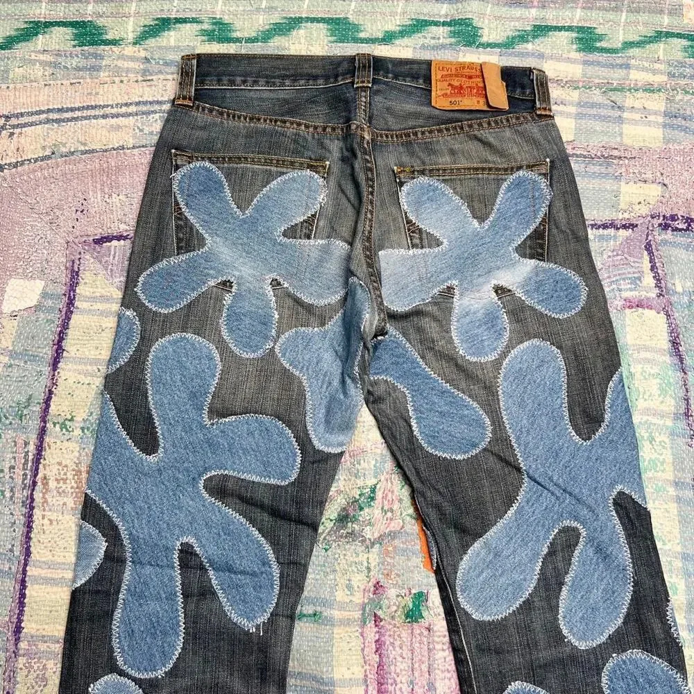 Custom upcycled levis 501 patchwork jeans Size 30x31